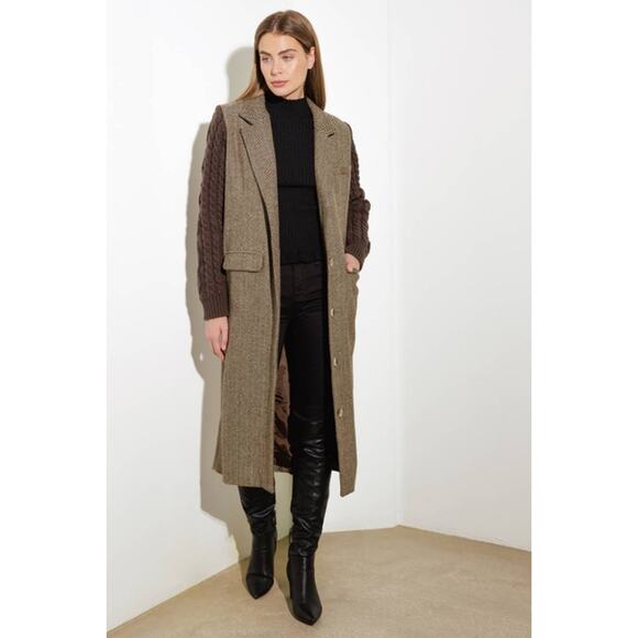 Flying Tomato Brown Size Medium Tweed Sweater Knit Combination Coat